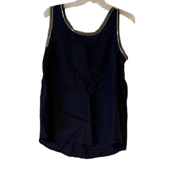 Loft Navy 100% Silk Dressy Shell w/Silver Beaded Neck - Medium - Picture 3 of 5